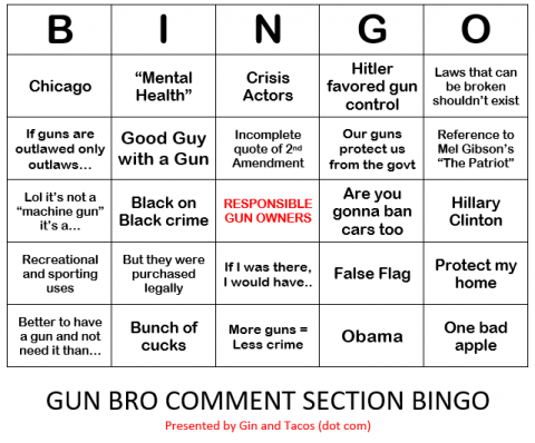 Gun Bro Comment Section Bingo