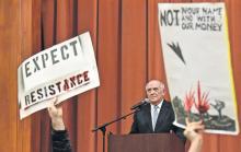 photo from the Rutland Herald Online Students protesting appearance by Charles Murray at Middlebury College